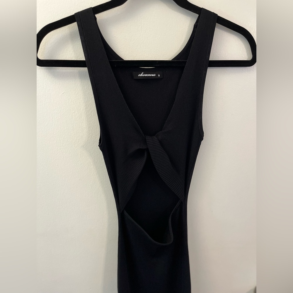 Olivaceous Ribbed Black Sleeveless Bodycon Cutout Midi Dress - S - Picture 6 of 7